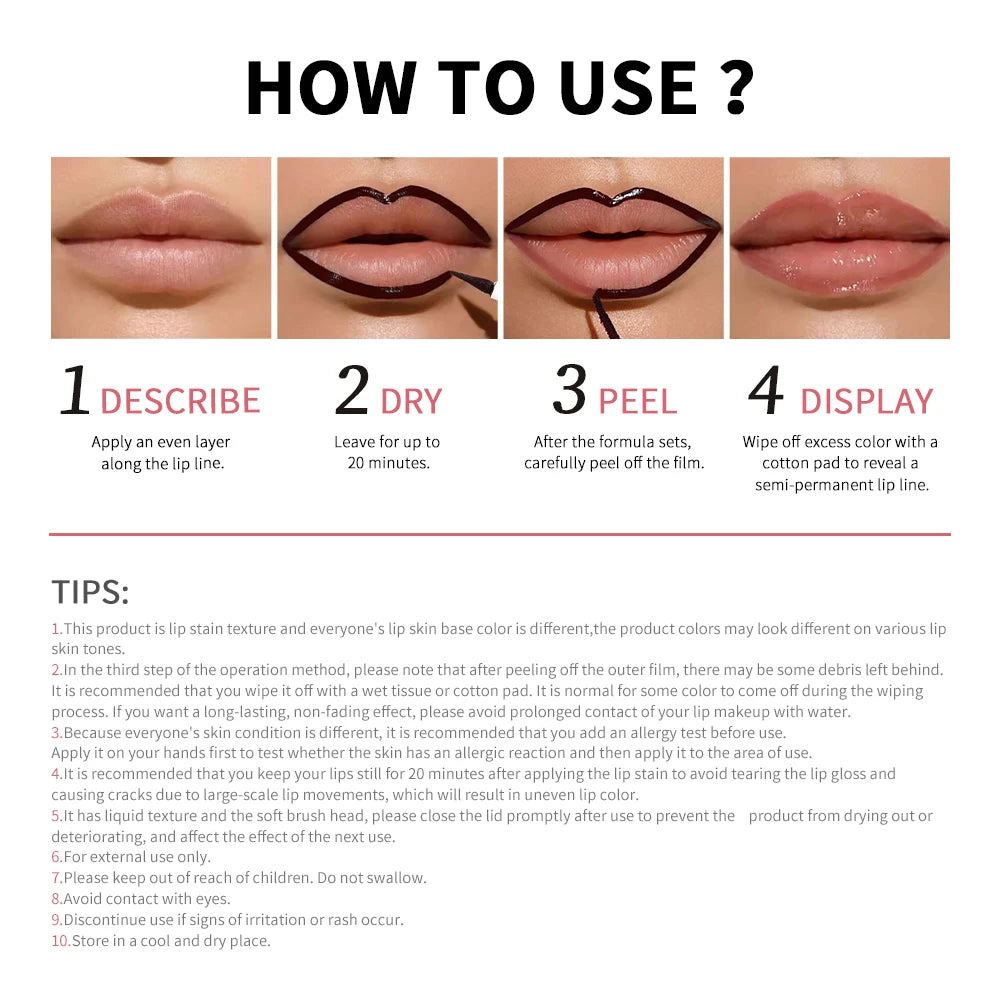 Peel Off Lip Liner Tattoo Stain Long Lasting Waterproof Lip Tint - 6