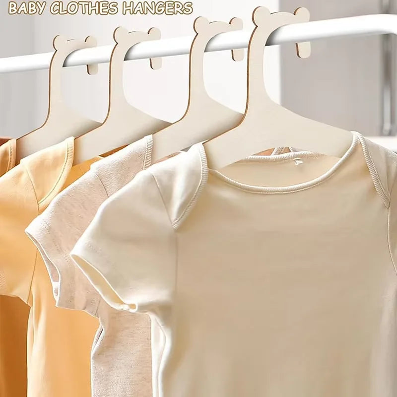 Wooden Baby Clothes Hangers Cute Bear Kids Clothing Organizer Rack - 3