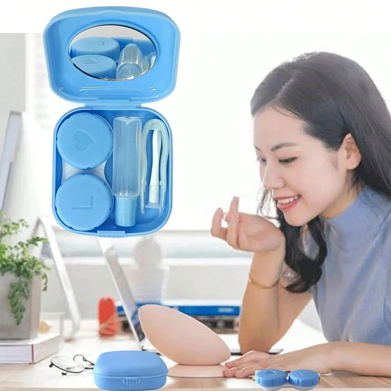 Portable Contact Lens Case Kit with Mirror Travel Storage Box