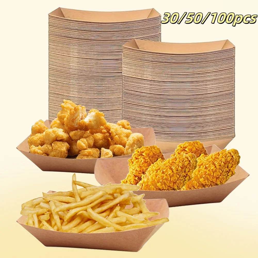 Disposable Kraft Paper Food Boats Snack Trays for Parties and Events - 1
