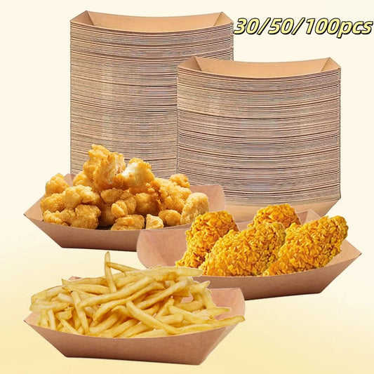 Disposable Kraft Paper Food Boats Snack Trays for Parties and Events
