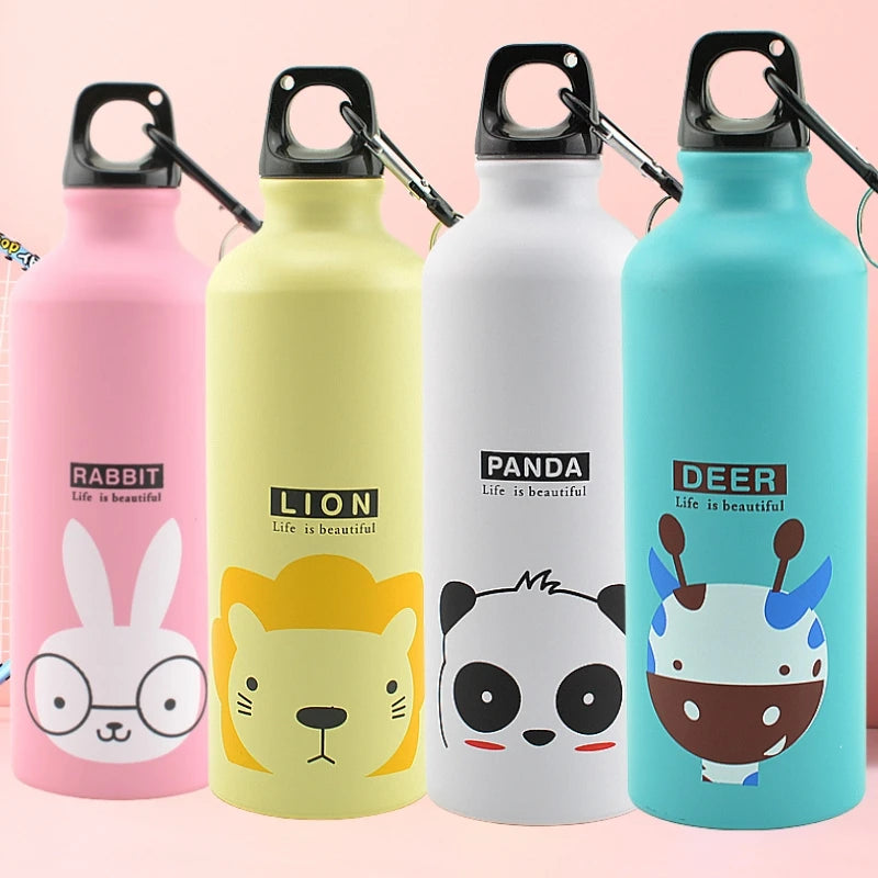 Cute Animal Water Bottle 500ml Portable Aluminum Kids Sports Flask