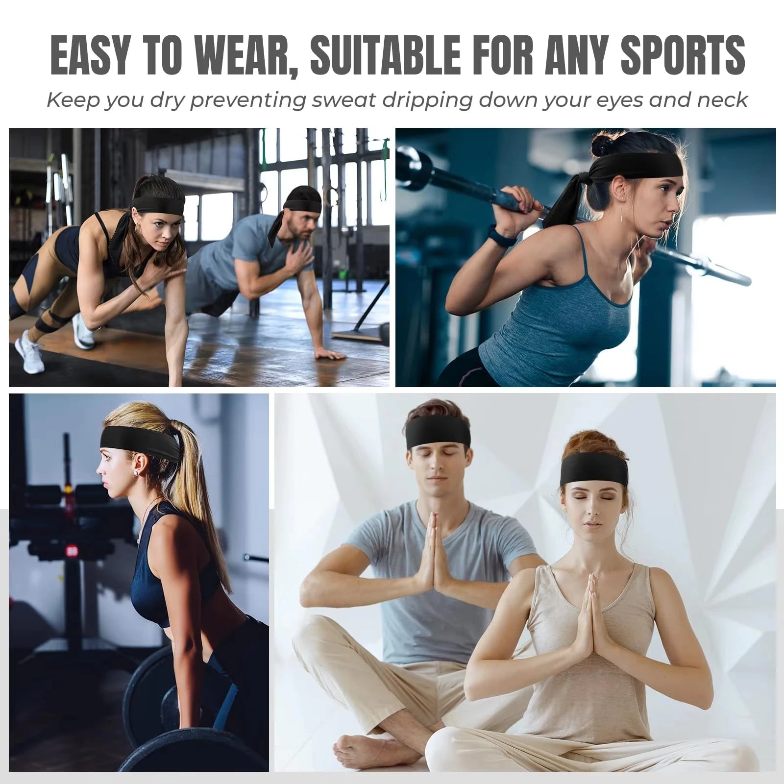 Unisex Sweatband Sports Headband Moisture Wicking Athletic Hair Tie - 3