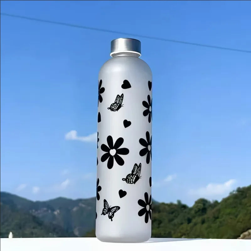 1000ml Frosted Floral Water Bottle BPA Free Large Sports Drink Cup