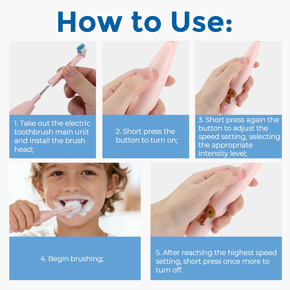 Kids Electric Toothbrush Cartoon Rechargeable Sonic Vibrate