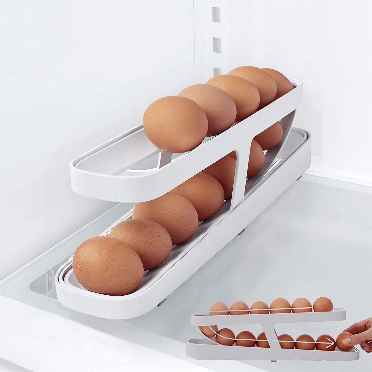 Automatic Rolling Egg Holder Fridge Dispenser Storage Organizer Tray - 1