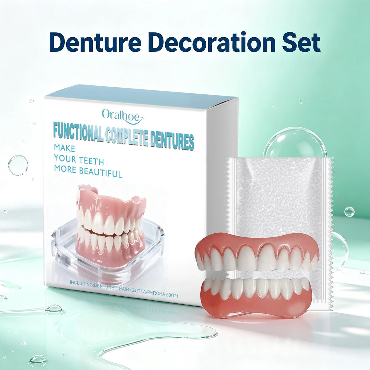 Oralhoe Cosmetic Denture Set Upper and Lower False Teeth