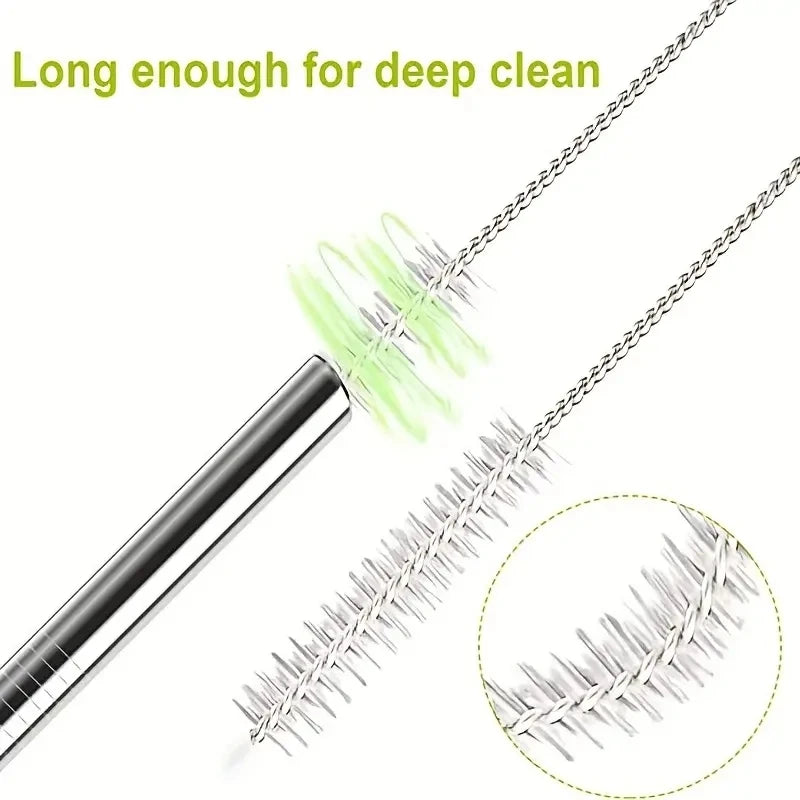 Reusable Stainless Steel Straw Set with Cleaning Brush and Storage Bag - 12