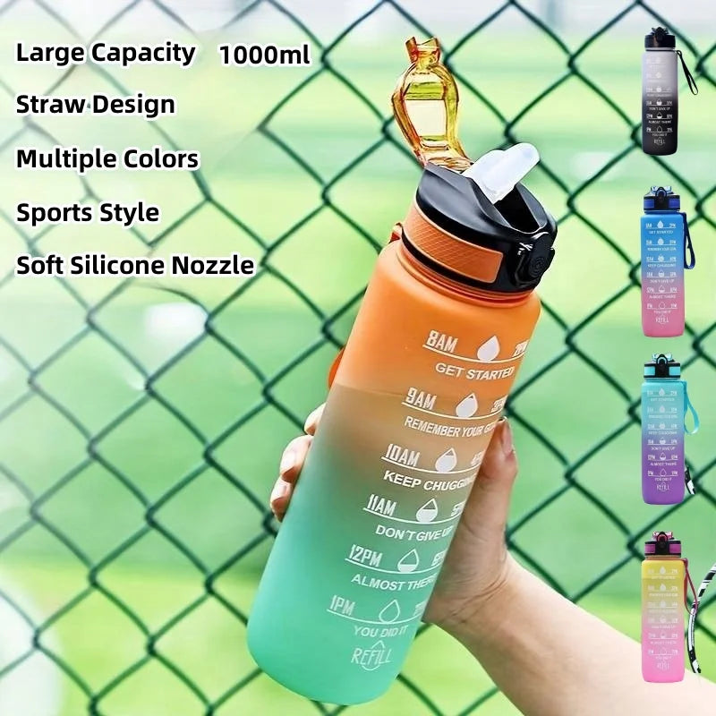 1000ml Gradient Sports Water Bottle Large Capacity Straw Gym Cup - 1