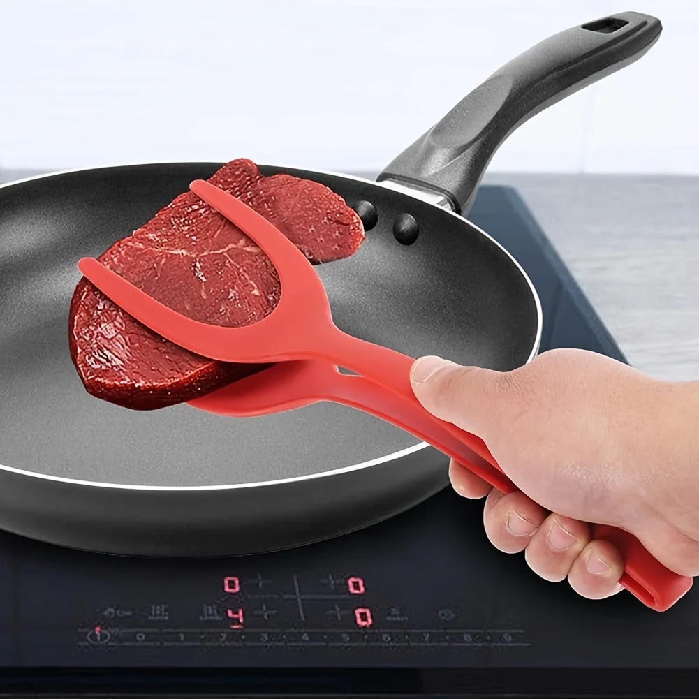 2 in 1 Silicone Spatula Tongs Non Stick Egg Flipper and Kitchen Tool - 3