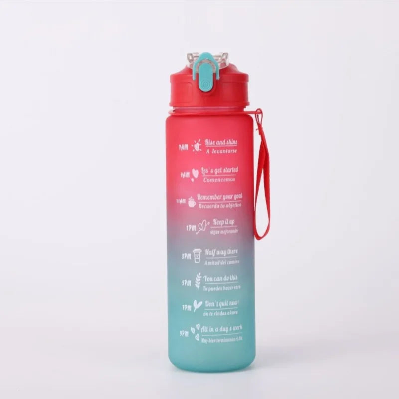 Motivational Sports Water Bottle with Time Marker and Leak Proof Straw