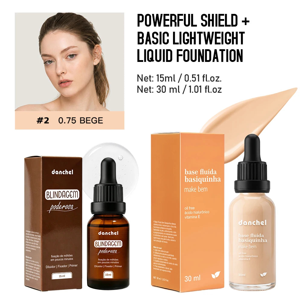 2pcs Waterproof Primer Serum and Liquid Foundation Makeup Set