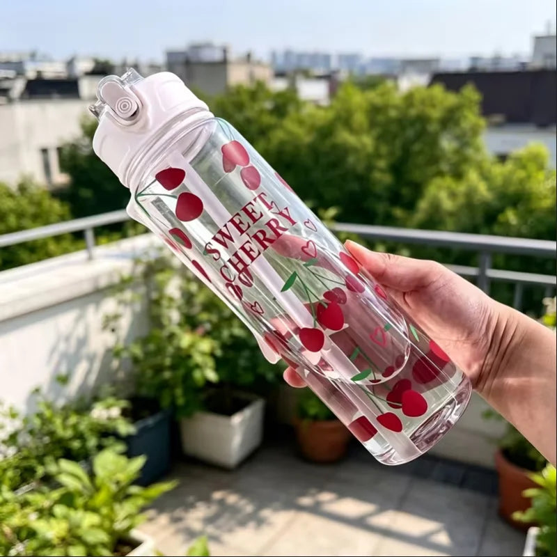 750ml Floral Strawberry Water Bottle Leak Proof Straw Tumbler with Handle - 4