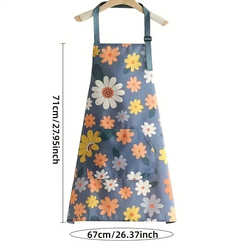Floral Kitchen Apron Waterproof Oil-Proof Gardening Bib for Cooking - 5