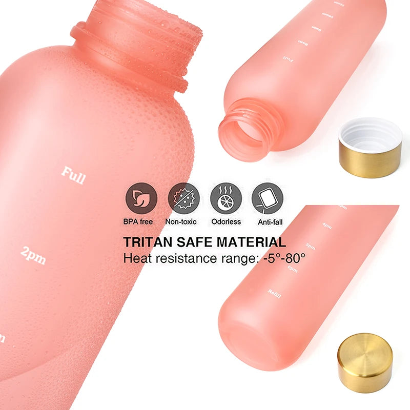 1L Motivational Water Bottle with Time Marker Leakproof Fitness Jug - 12