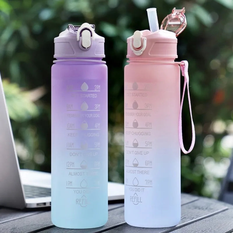 900ml Motivational Water Bottle Leak Proof Sports Jug with Straw