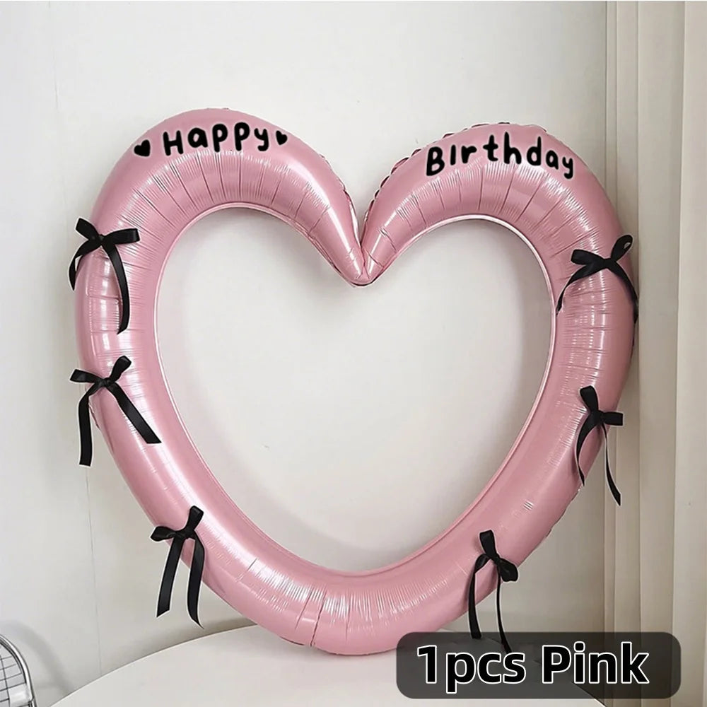 Heart Shaped Happy Birthday Photo Frame Balloon Romantic Party Prop - 13