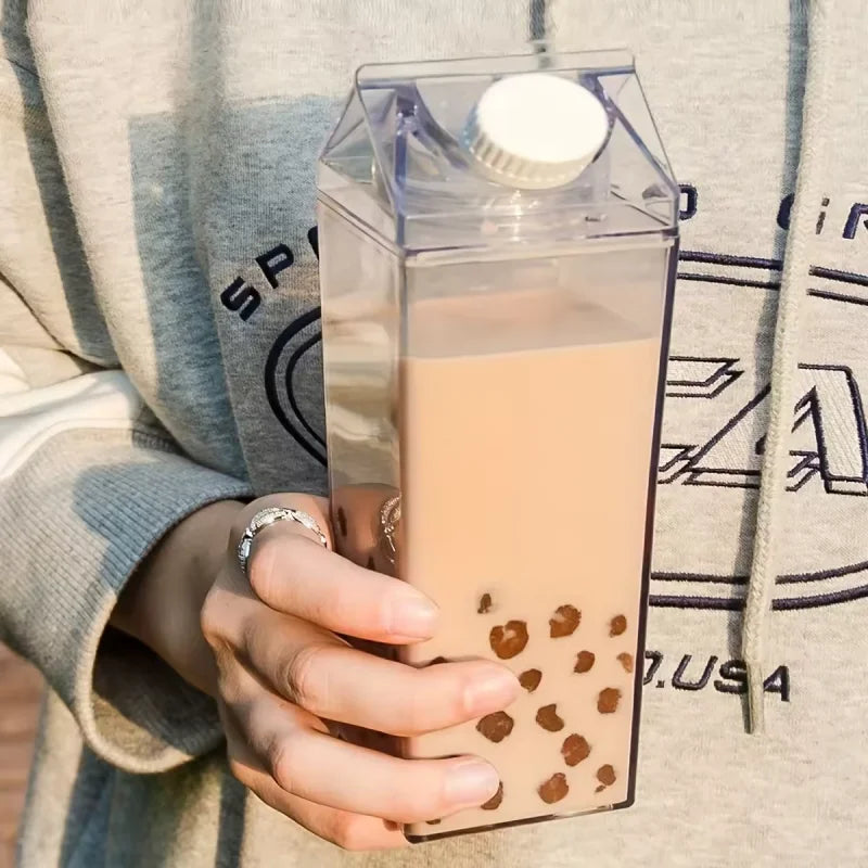Transparent Milk Box Water Bottle Portable BPA Free Reusable Drink Cup