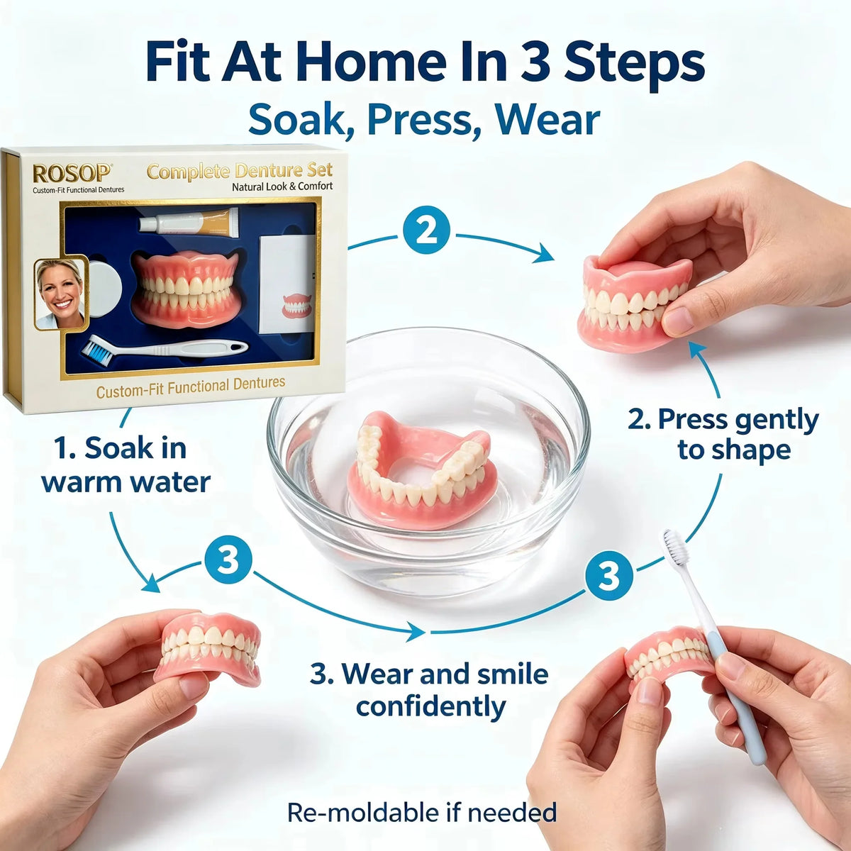 Silicone Full Set Upper Lower False Teeth Cosmetic Smile