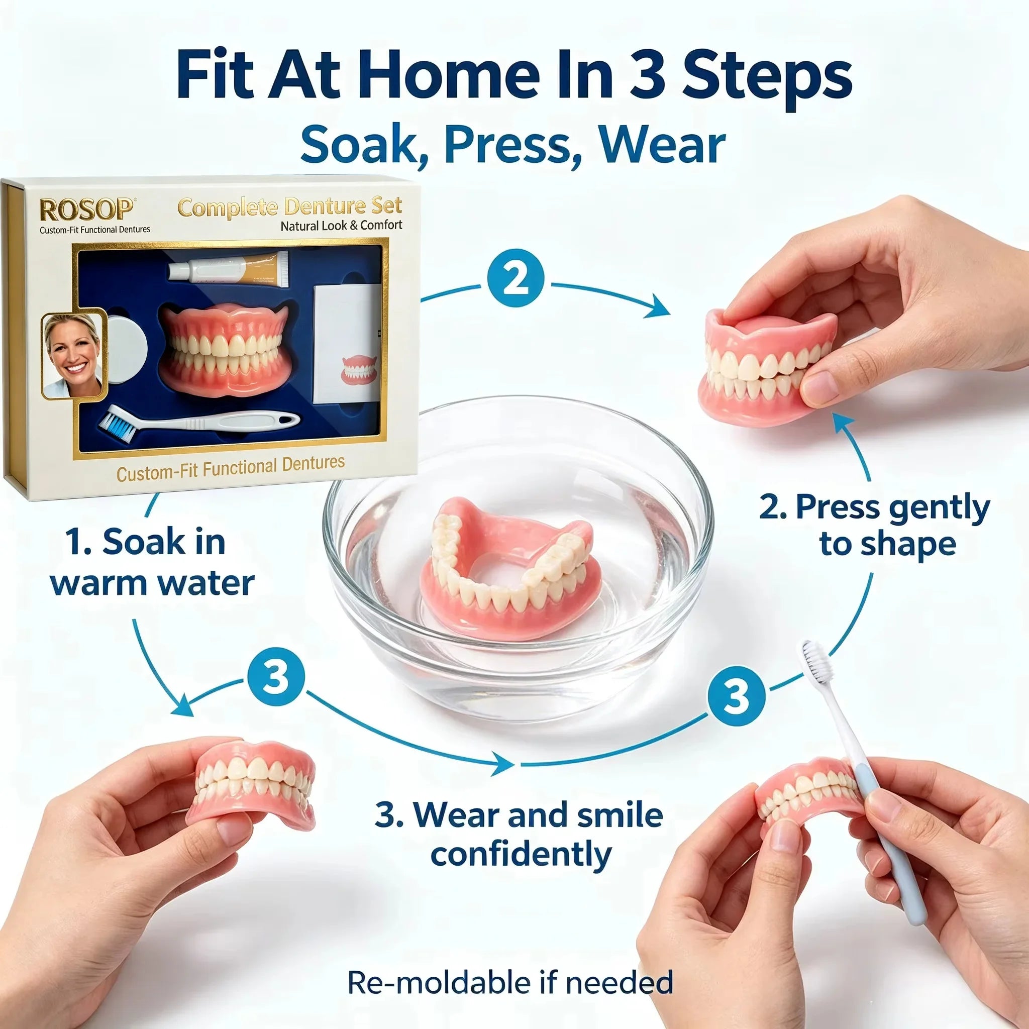 Silicone Full Set Upper Lower False Teeth Cosmetic Smile - 2