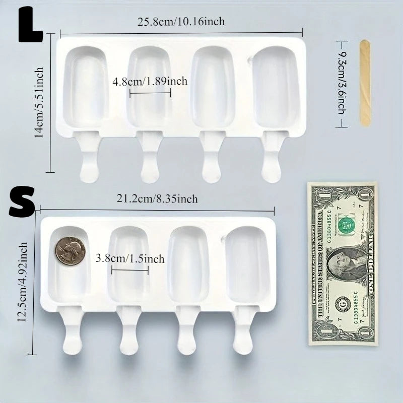 Silicone Ice Cream Mold 4-Hole DIY Popsicle Maker Tray with Sticks - 6