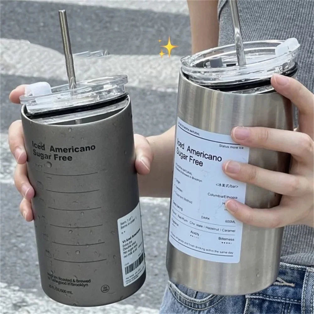 600ml Stainless Steel Coffee Mug Insulated Travel Tumbler with Straw - 11