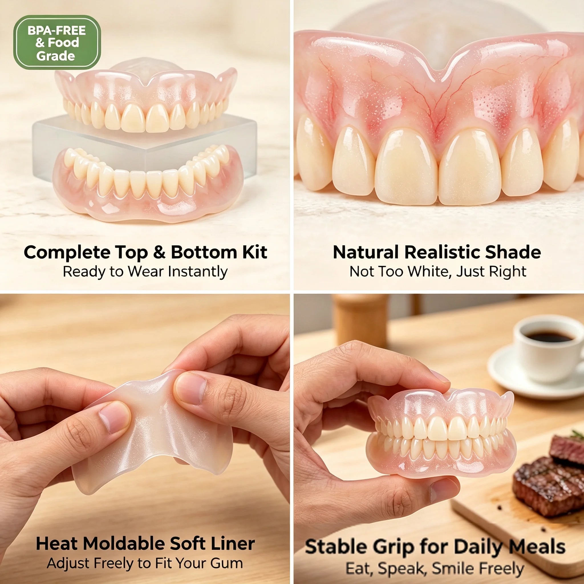 Soft Silicone Dentures Full Set Upper And Lower False Teeth - 7