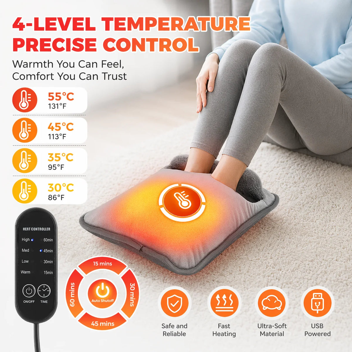 USB Foot Warmer Electric Heated Feet Warmer