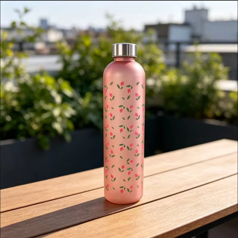 Floral Frosted Water Bottle 1000ml Leak Proof Sports Fitness Flask - 10