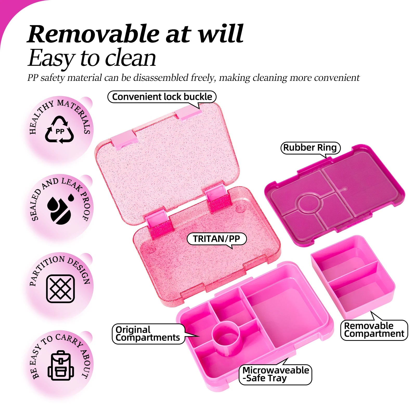 1100ml Leakproof Bento Lunch Box Microwavable Tritan Food Container - 45
