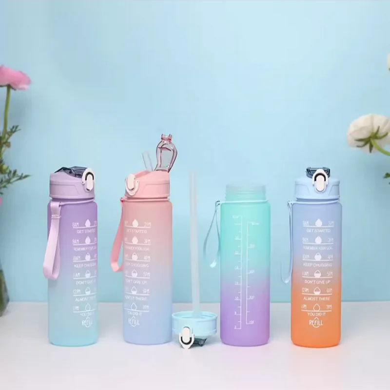 Motivational Water Bottle with Time Marker Leakproof Sport Fitness Jug - 5