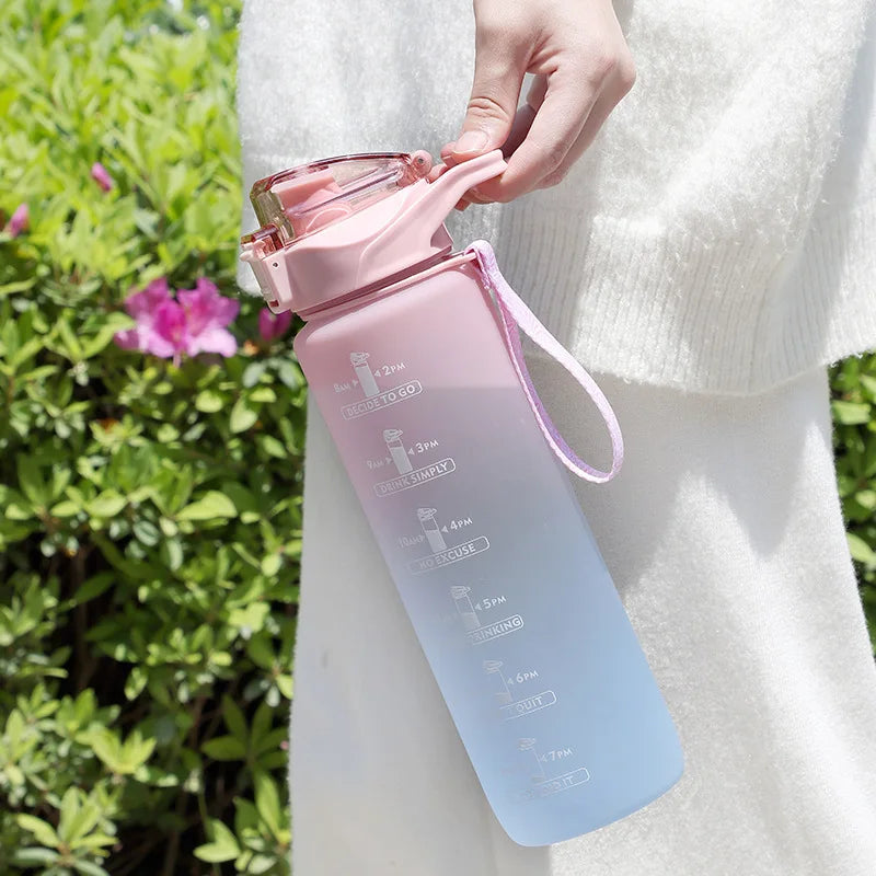 1000ml Gradient Sports Water Bottle with Time Marker and Straw - 3