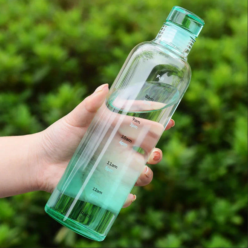 Clear Sports Water Bottle with Time Marker Leak Proof Gym Drinking Cup