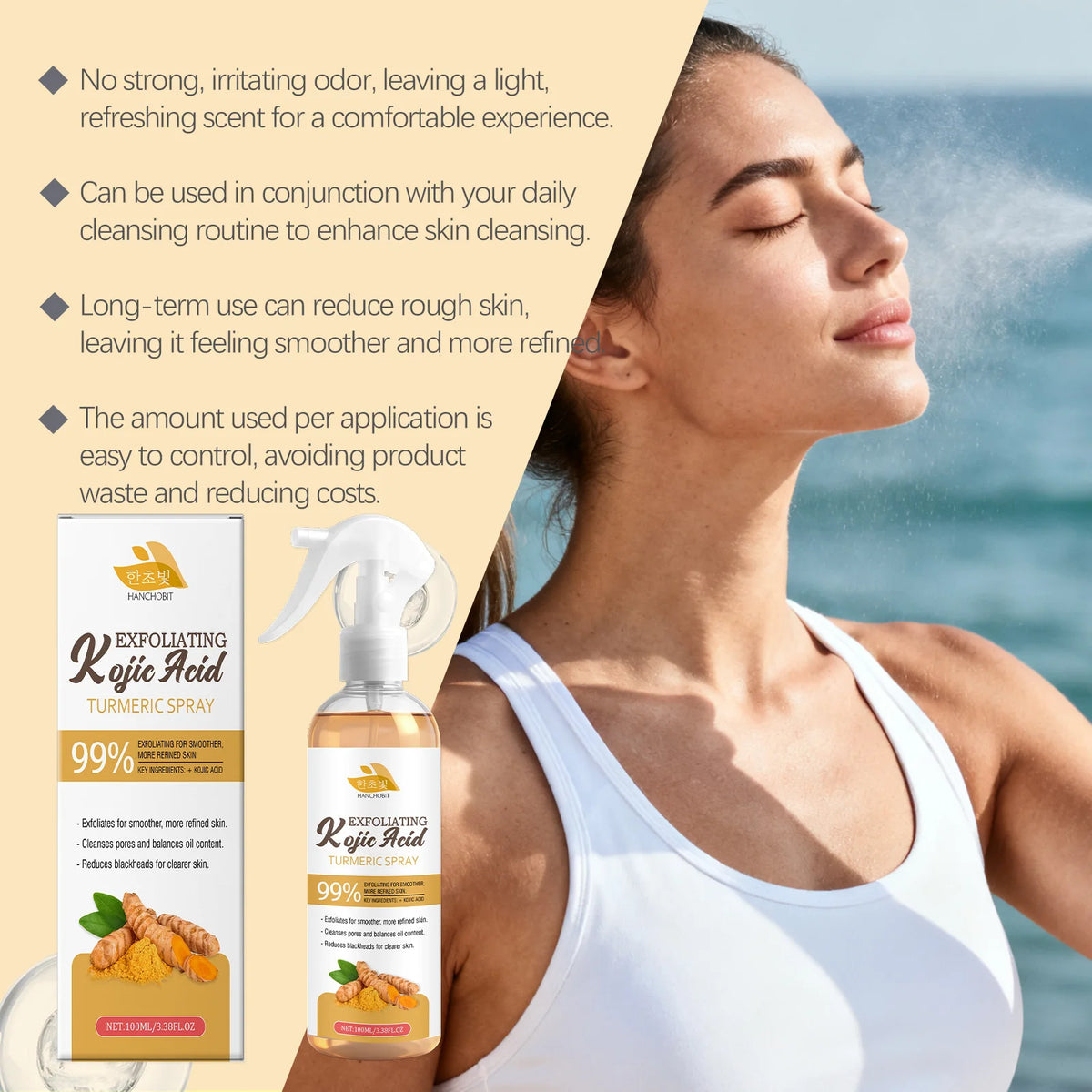 Kojic Acid Turmeric Exfoliating Spray Brightening Facial Mist
