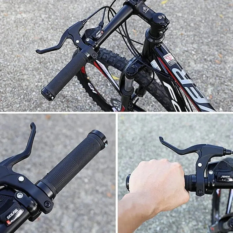 Non-Slip MTB Bicycle Handlebar Grips Dual Aluminum Lock On Rubber MTB