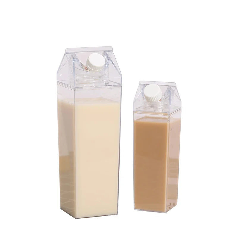 Transparent Milk Box Water Bottle Portable BPA Free Reusable Drink Cup - 7