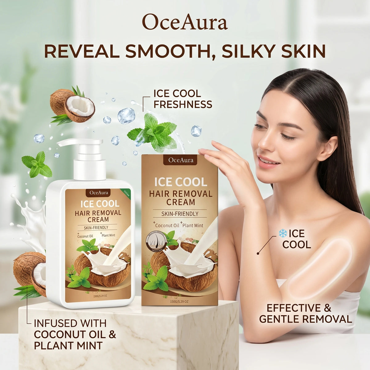 Ice Cool Hair Removal Cream Coconut Oil Painless Depilatory Cream