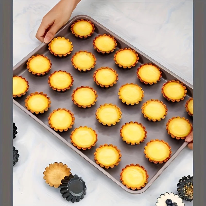 24PCS Non-Stick Egg Tart Molds Carbon Steel Fluted Baking Cups Set