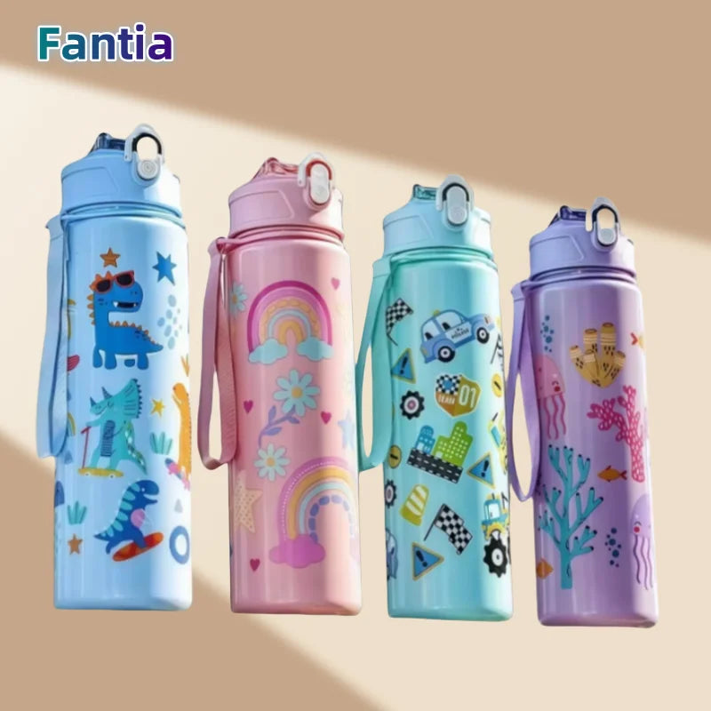 750ml Dinosaur Kids Water Bottle Leakproof Sippy Cup with Straw - 1