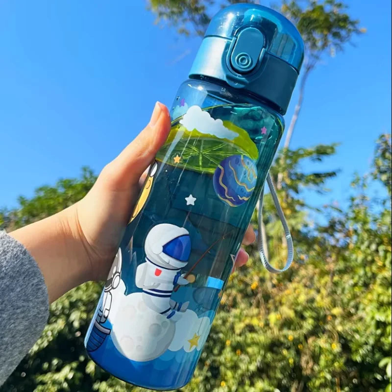 780ml Cartoon Astronaut Sports Water Bottle with Sealed Lid and Strap