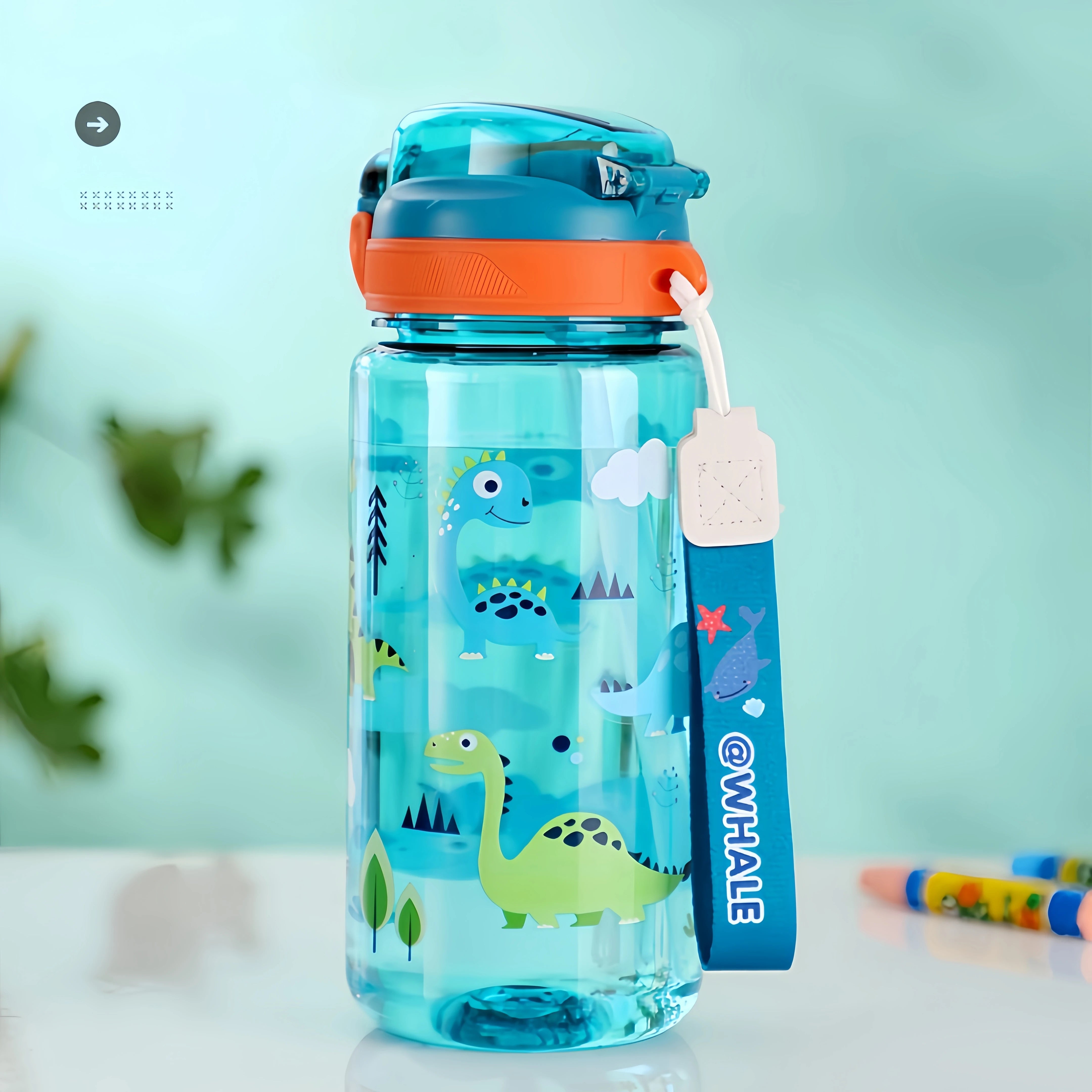 600ml Dinosaur Kids Water Bottle Leakproof Sippy Cup with Straw - 1