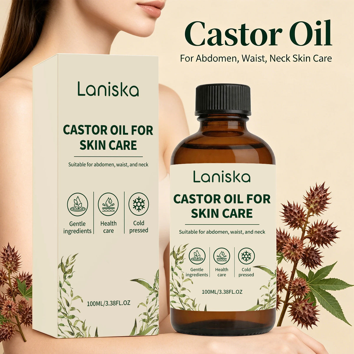 Laniska Cold Pressed Castor Oil for Skin Hydration and Body Massage Care
