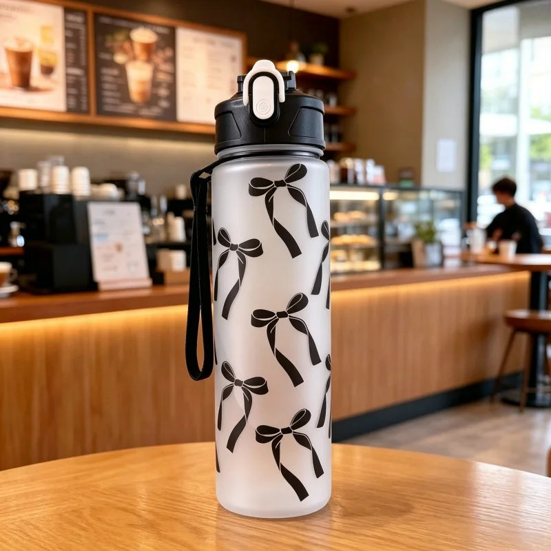 750ml Matte Water Bottle with Straw Cute Bowknot Leakproof Sport Cup