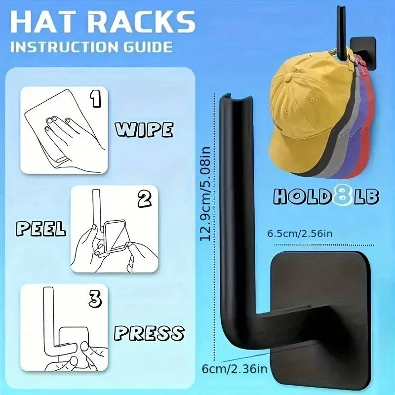 Adhesive Hat Rack Wall Hooks No Punching Cap Organizer Hanger 4 Pack - 3