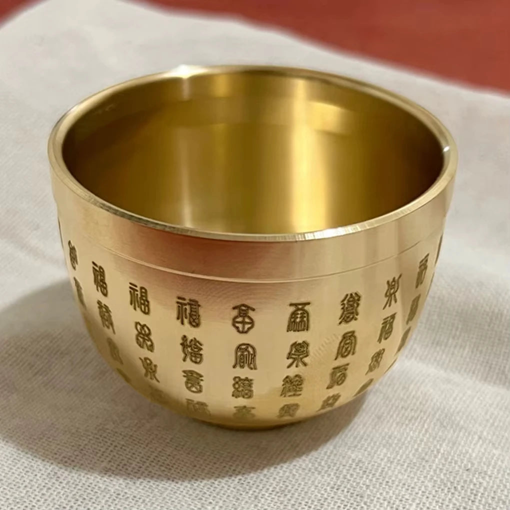 Hundred Blessings Copper Cup Wealth Luck Ornament Desktop Gift Set - 2