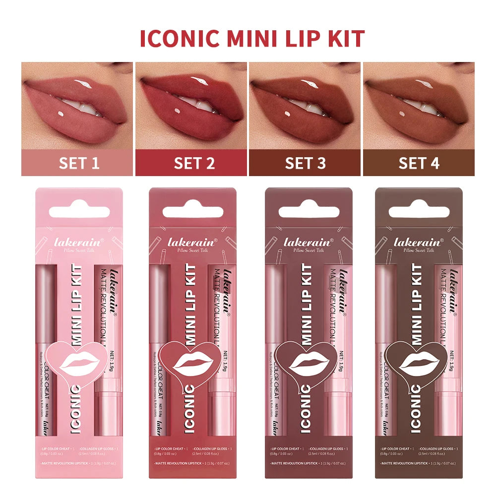 Matte Lipstick Lip Gloss Set Waterproof Nude Red Lip Liner Kit - 2