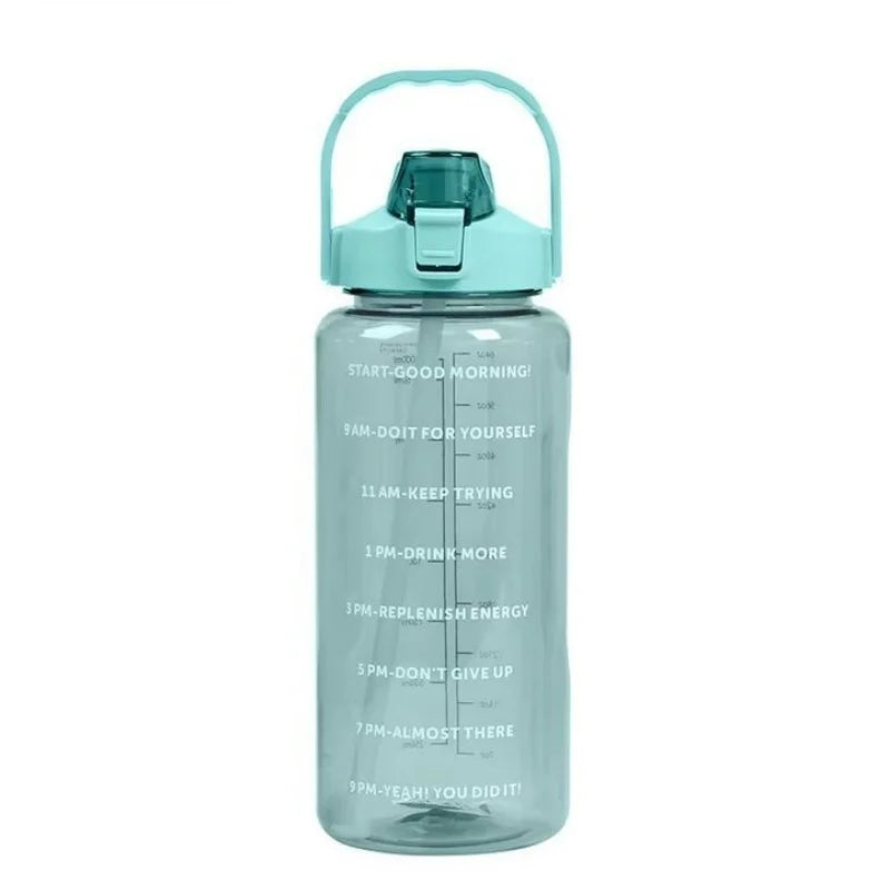 2L Motivational Sports Water Bottle with Straw Time Marker Fitness Jug - 14