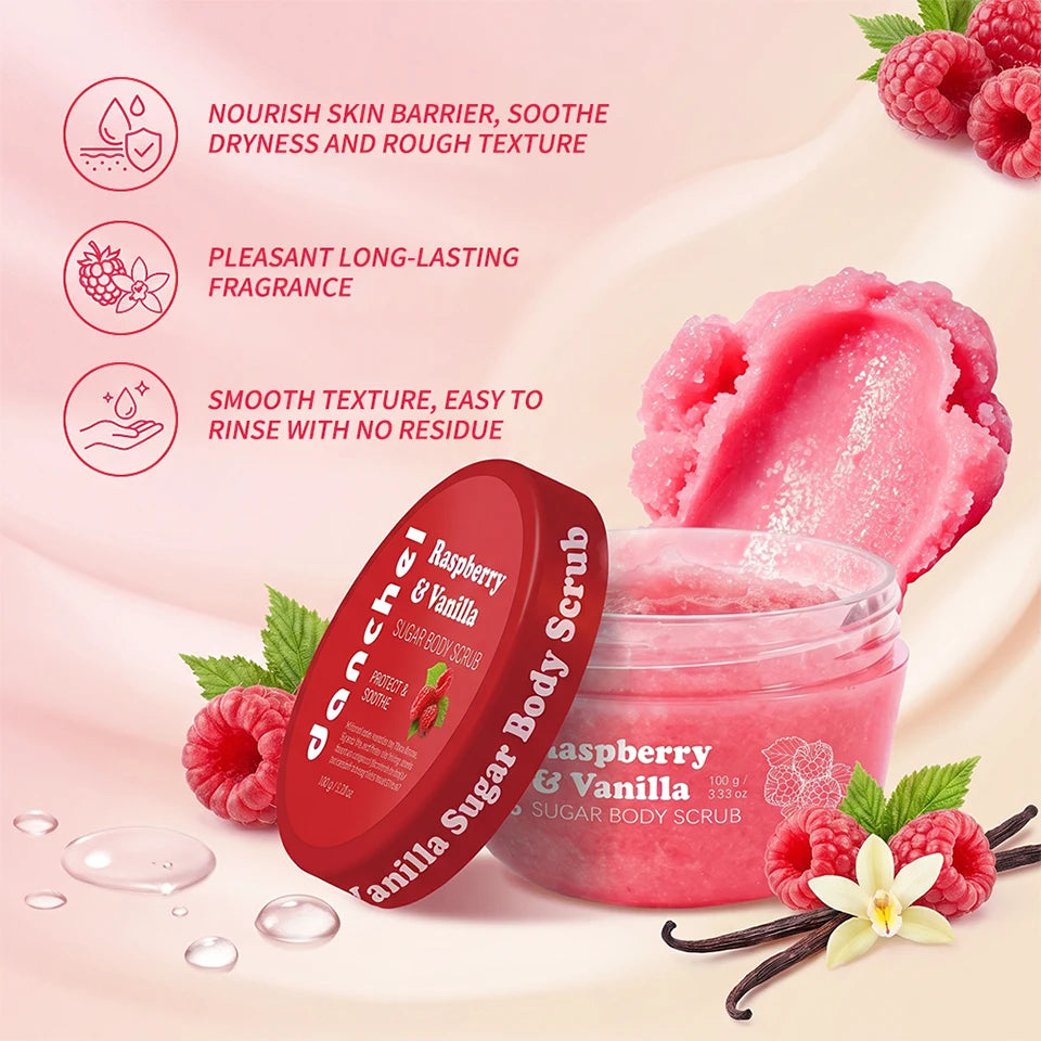 Raspberry Vanilla Sugar Body Scrub Exfoliating Skin Care - 8