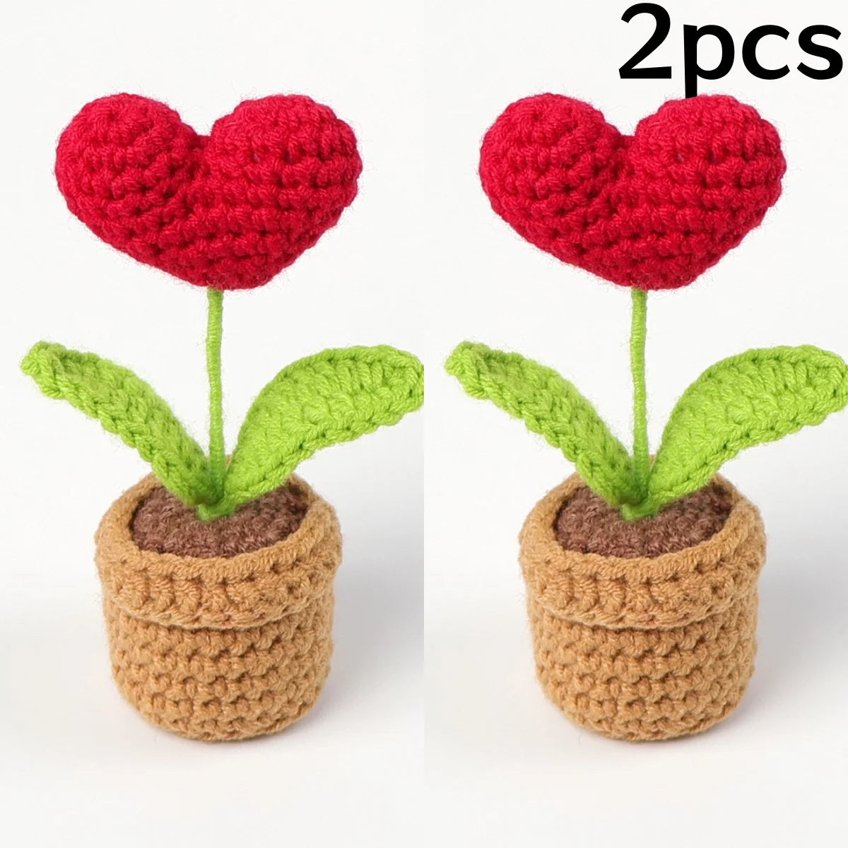 Handmade Knitted Heart Flower Pot Artificial Bonsai Desk Decoration Gift - 16