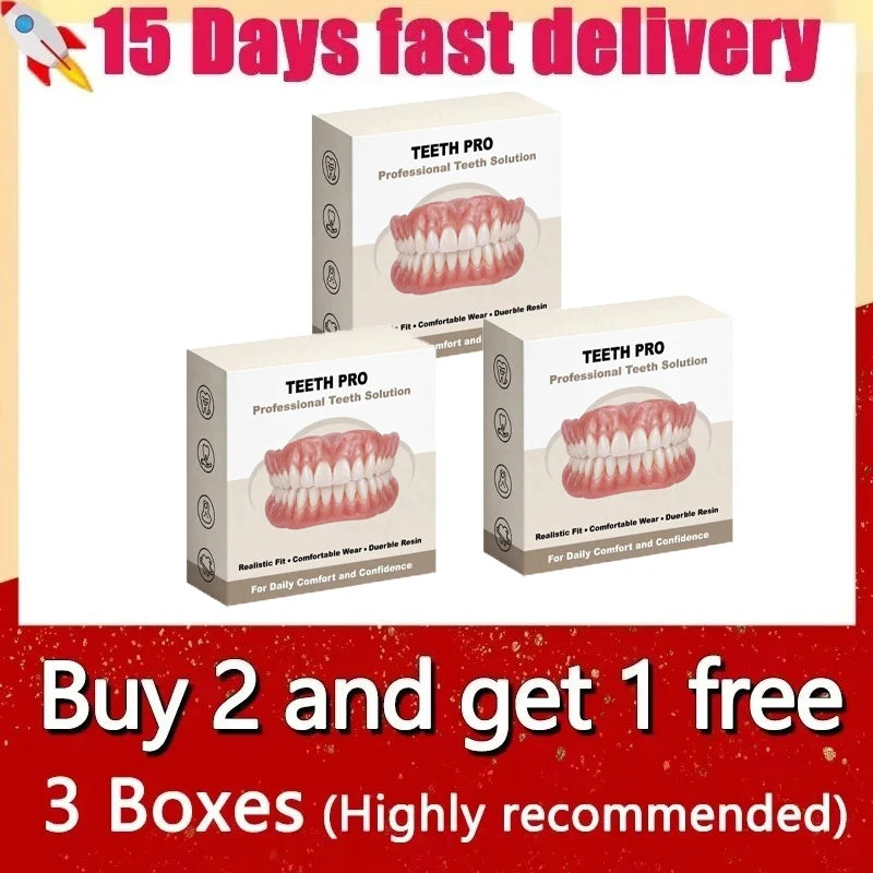 Soft Silicone Upper Lower Dentures False Teeth Bright Smile Appliance - 11